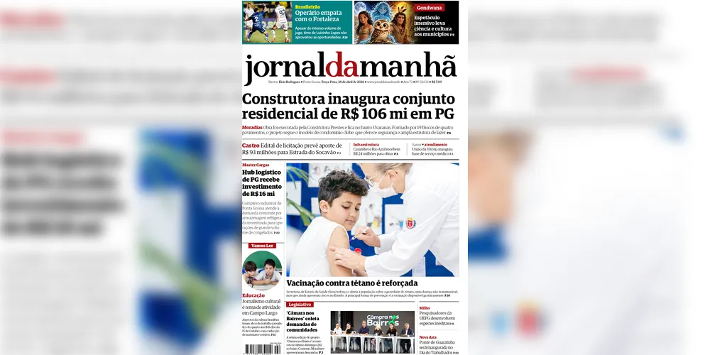 Imagem ilustrativa da imagem Capa da edição desta terça-feira (28/04/2026), do JM