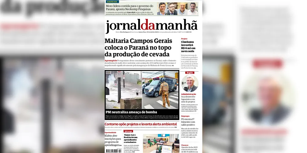 Imagem ilustrativa da imagem Capa da edição desta quinta-feira (30/04/2026), do JM