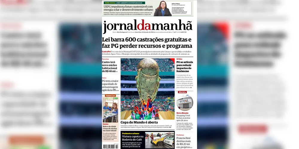 Imagem ilustrativa da imagem Capa da edição desta sexta-feira (12/06/2026), do JM
