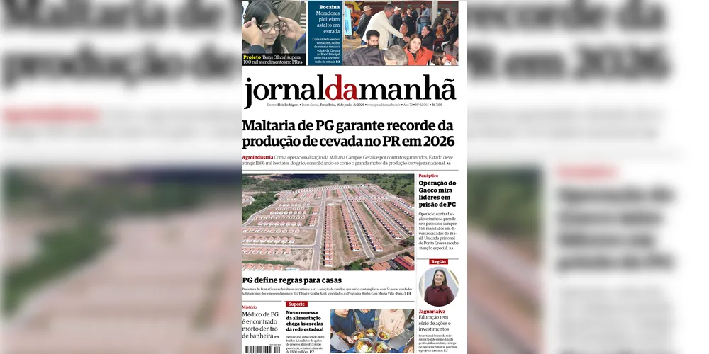 Imagem ilustrativa da imagem Capa da edição desta terça-feira (16/06/2026), do JM
