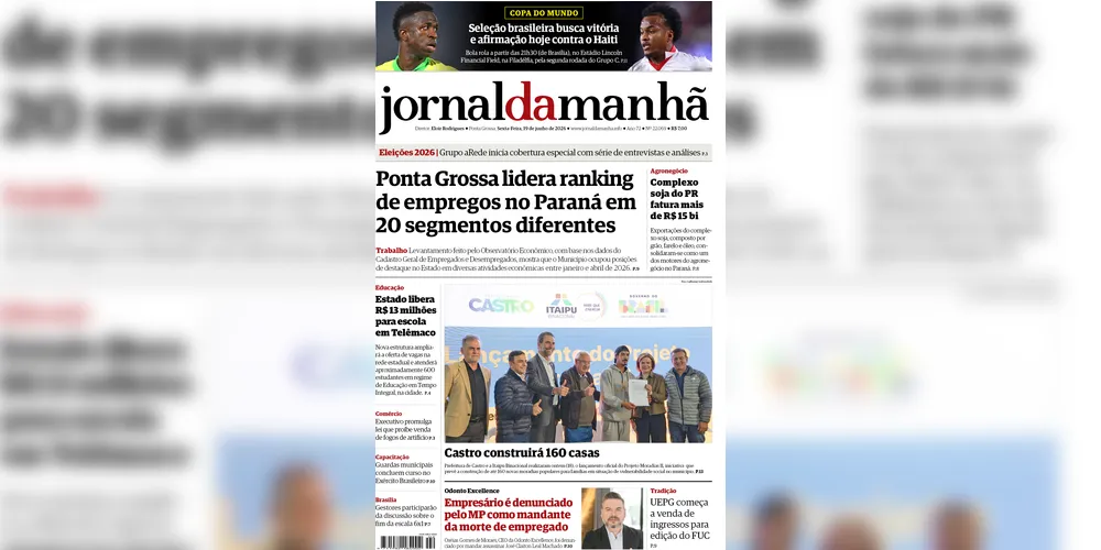 Imagem ilustrativa da imagem Capa da edição desta sexta-feira (19/06/2026), do JM