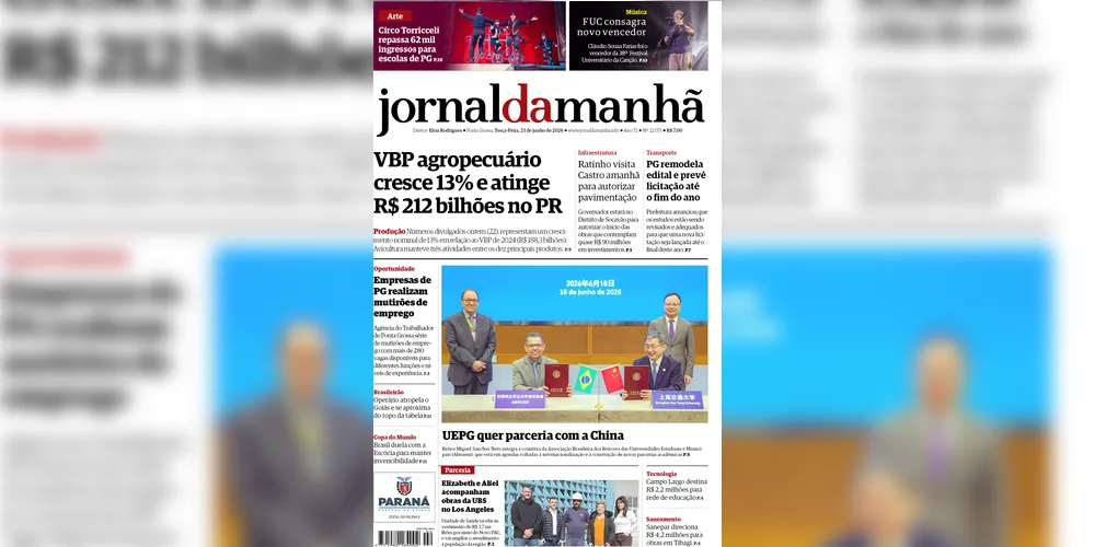 Imagem ilustrativa da imagem Capa da edição desta terça-feira (23/06/2026), do JM
