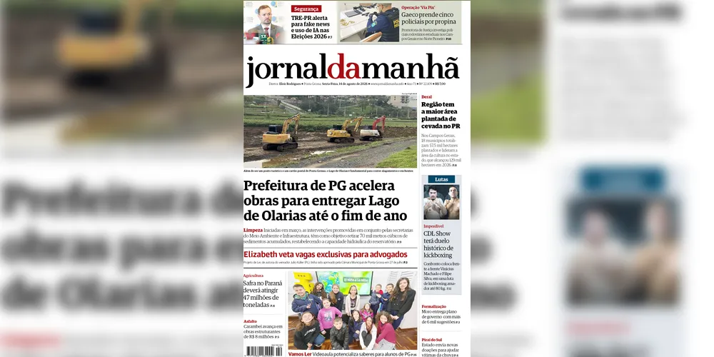 Imagem ilustrativa da imagem Capa da edição desta sexta-feira (14/08/2026), do JM