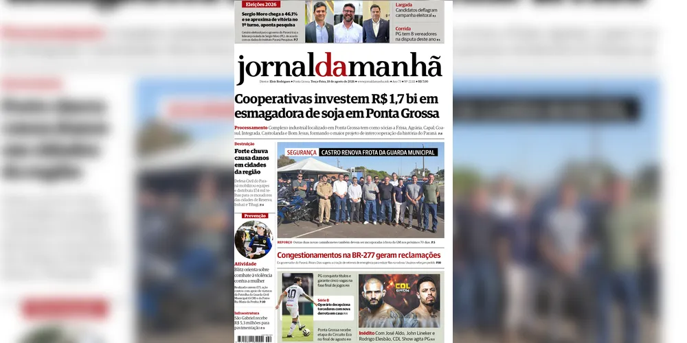 Imagem ilustrativa da imagem Capa da edição desta terça-feira (18/08/2026), do JM