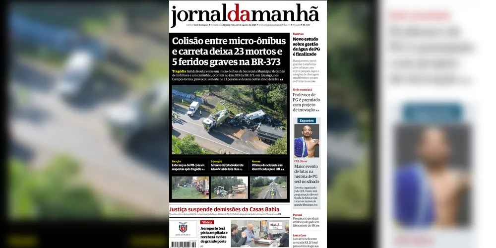 Imagem ilustrativa da imagem Capa da edição desta quinta-feira (20/08/2026), do JM