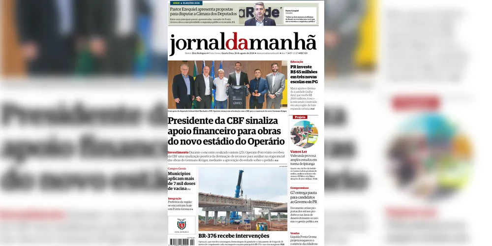 Imagem ilustrativa da imagem Capa da edição desta quarta-feira (26/08/2026), do JM