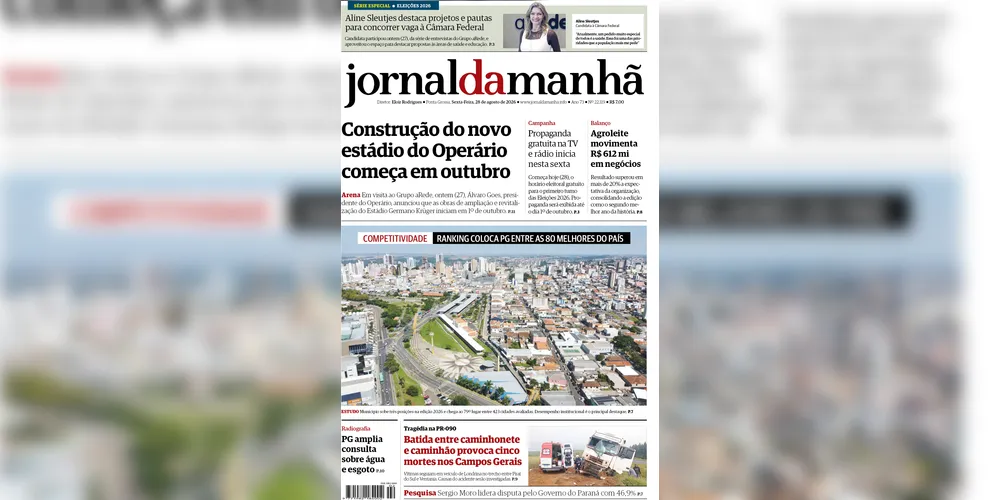 Imagem ilustrativa da imagem Capa da edição desta sexta-feira (28/08/2026), do JM
