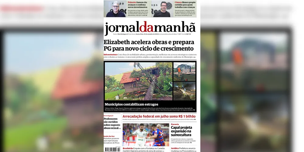 Imagem ilustrativa da imagem Capa da edição desta quarta-feira (02/09/2026), do JM