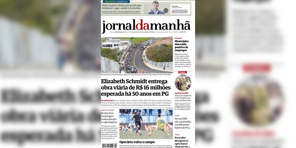 Imagem ilustrativa da imagem Capa da edição desta quarta-feira (09/09/2026), do JM