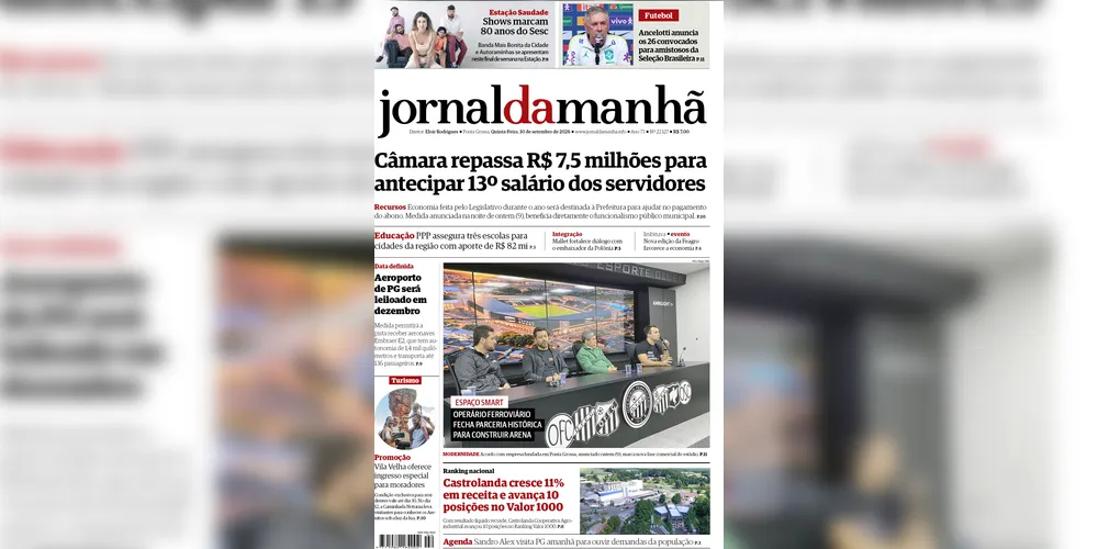 Imagem ilustrativa da imagem Capa da edição desta quinta-feira (10/09/2026), do JM