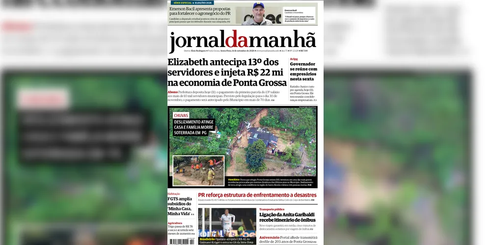 Imagem ilustrativa da imagem Capa da edição desta sexta-feira (11/09/2026), do JM