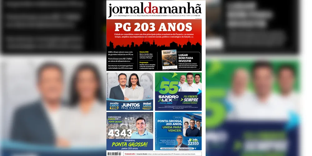 Imagem ilustrativa da imagem Capa da edição desta terça-feira (15 e 16/09/2026), do JM