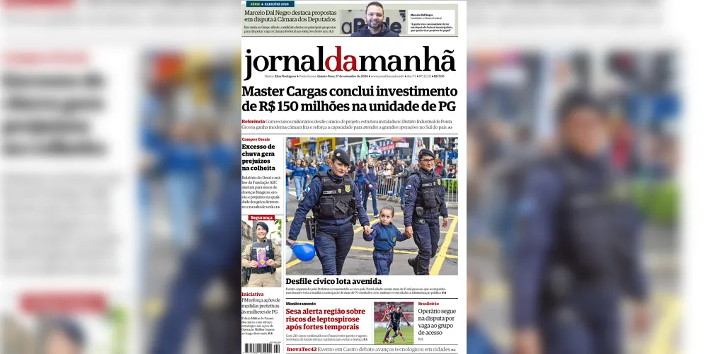 Imagem ilustrativa da imagem Capa da edição desta quinta-feira (17/09/2026), do JM
