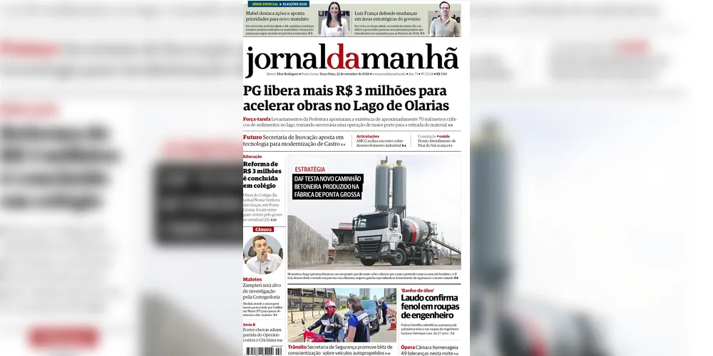 Imagem ilustrativa da imagem Capa da edição desta terça-feira (22/09/2026), do JM