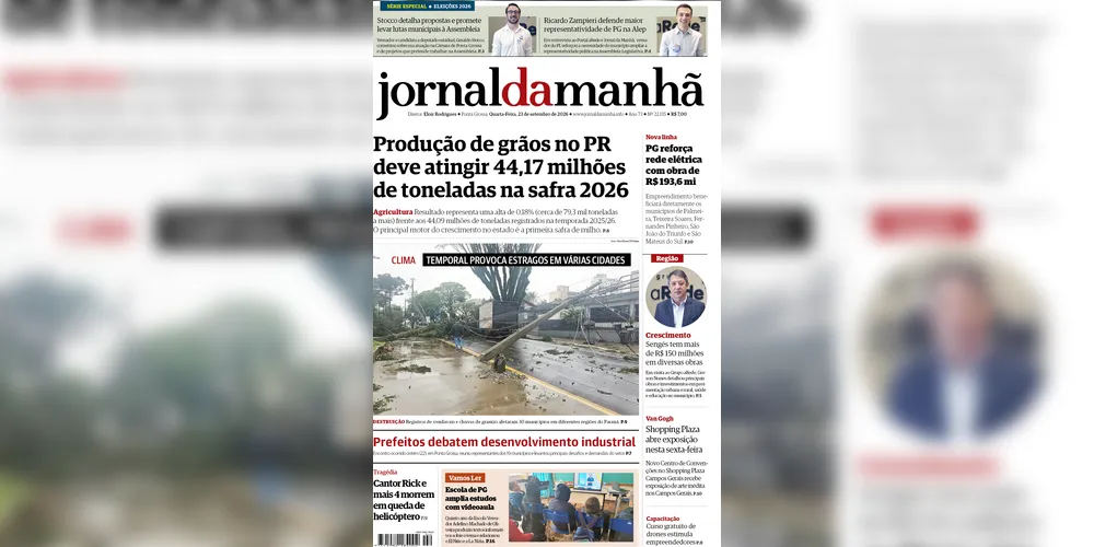 Imagem ilustrativa da imagem Capa da edição desta quarta-feira (23/09/2026). do JM