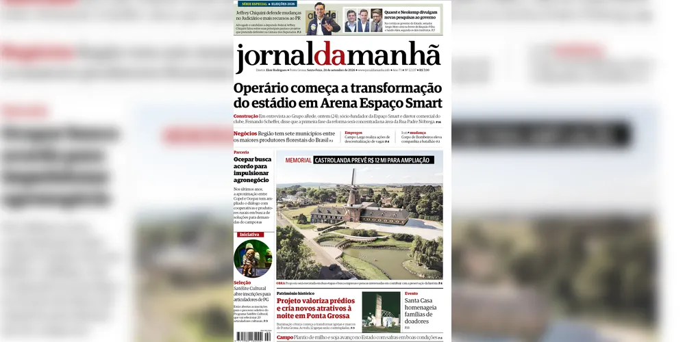 Imagem ilustrativa da imagem Capa da edição desta sexta-feira (25/09/2026), do JM